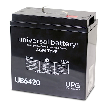 Upg Sealed Lead Acid Battery, 6 V, 42Ah, UB6420, F2 Faston Tab Terminal, AGM Type 40560